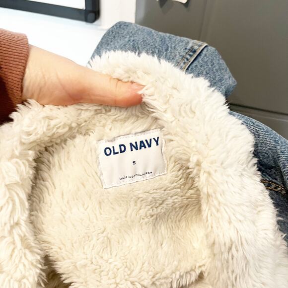 Old Navy Sherpa-Lined Non-Stretch Denim Jean Utility Shacket Blue Small - Picture 2 of 5